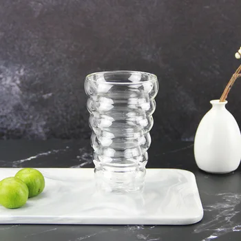56H Handblown double layer glass cup borosilicate thermal insulation curvature glass water cup and beverage cup