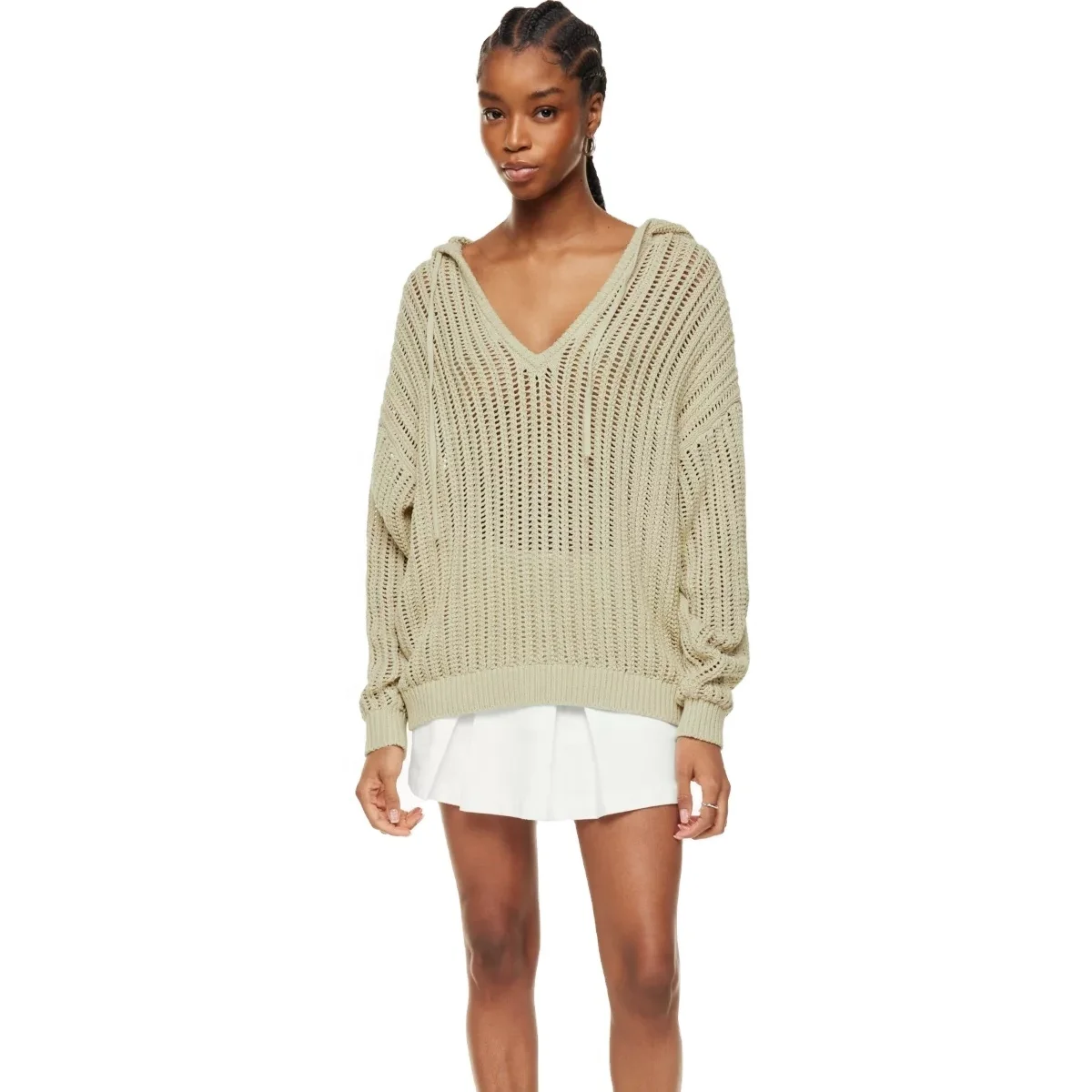 Source Women's Long Sleeve Oversized Pullover Sweaters See Through
