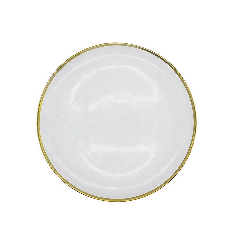 Dinner Plate Chargers with Gold Rim Round Glass Plate  for Restaurant
