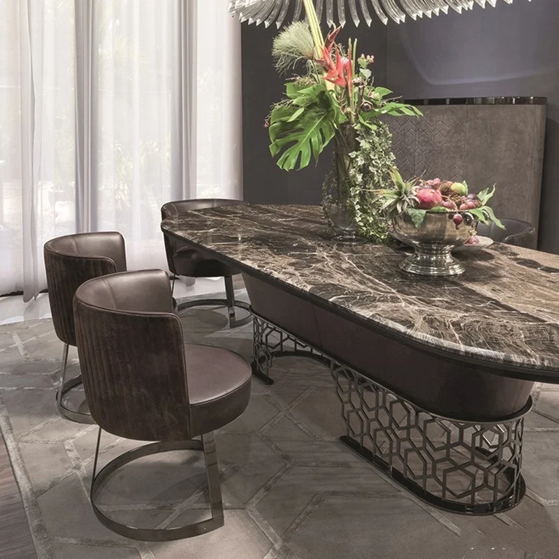 Italian Design Minimalist Slate Dining Table Simple Modern Restaurant Nordic Ins Marble Top Dining Table Set for Home Furniture