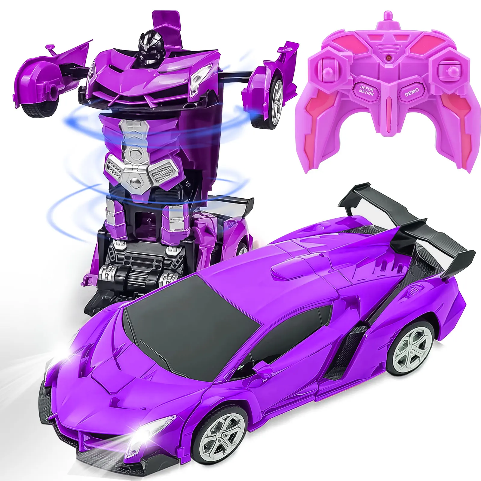 Pink Transforming 2 in 1 Induction Vehicle 360 Degree Toy Deformation Robot Remote Control Car