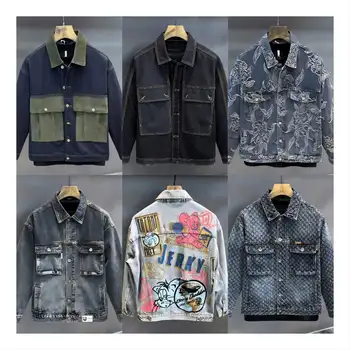 custom men clothing fashion denim jacket for men stylish coats zip up jacket with back printing windbreaker jacket