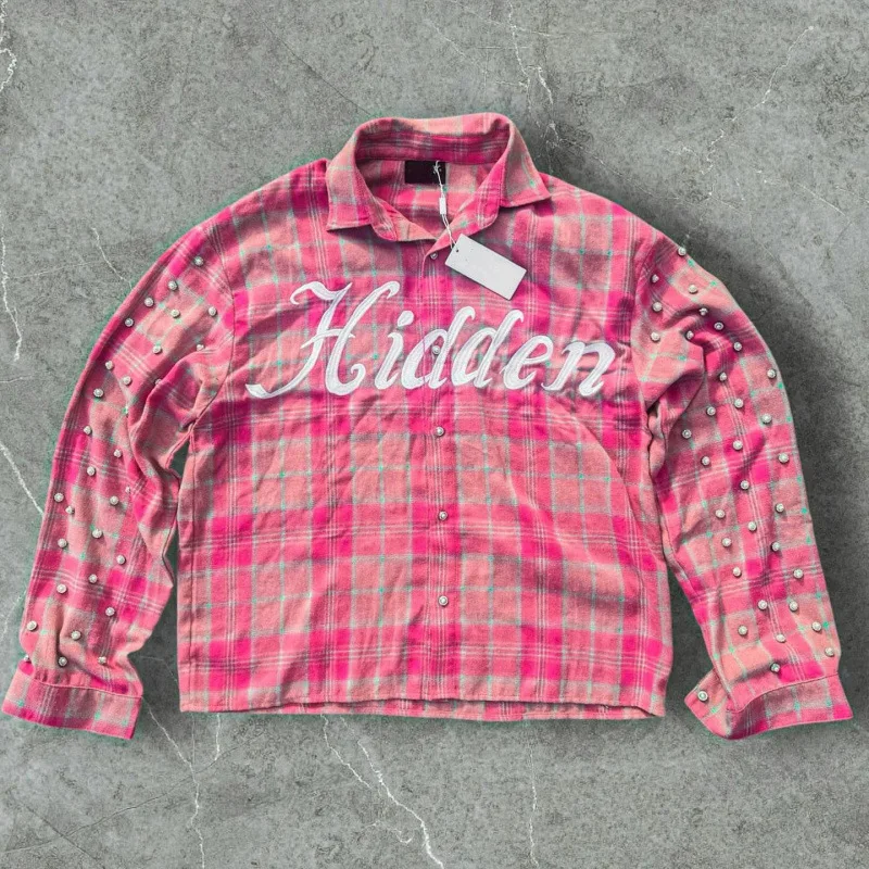 Vintage Plaid Button-Down Shirt Adorned with Sparkling Rhinestones & Eye-Catching Crystal Embellishments factory