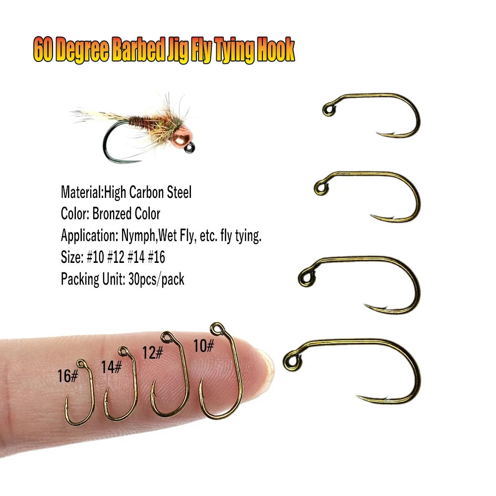 Wholesale 60 Degree Barbed Jig Fly Tying Hook Wide Gap Trout Fishing