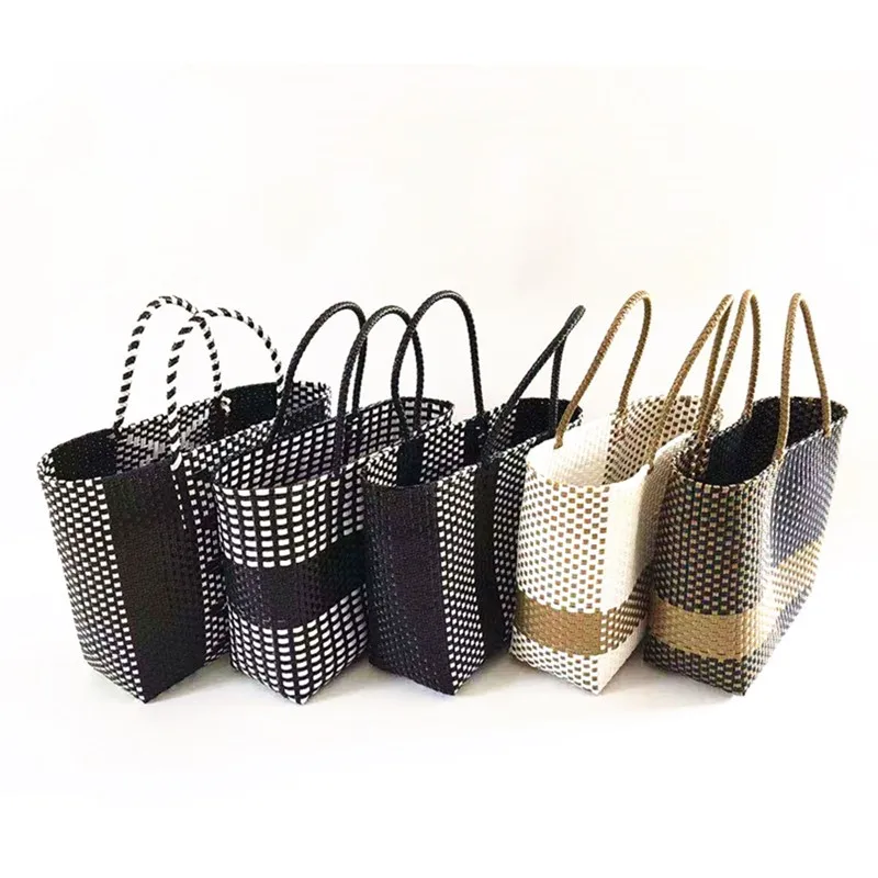 Handmade Custom Colorful PP Recycled Woven Waterproof Plastic Straw Handbags