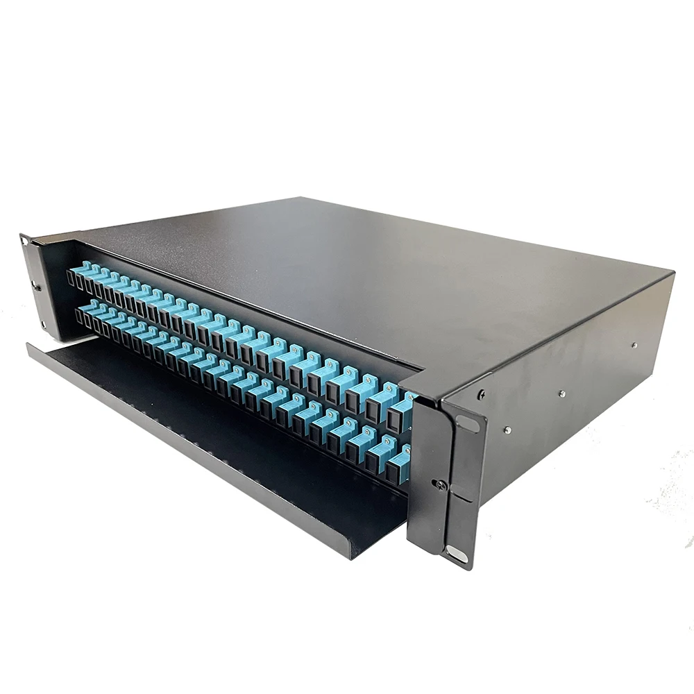 1U 2U 12 24 48 Port Rack Mounted Sliding Type Optical Fiber Optic Patch Panel with Splice Tray for FTTH