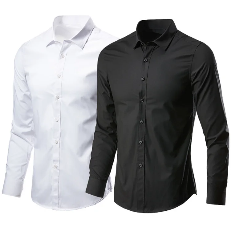 Camicie da uomo personalizzate Camicie eleganti da ufficio formali per uomo Camicia casual a maniche lunghe con colletto alla coreana in cotone412_voghion.com