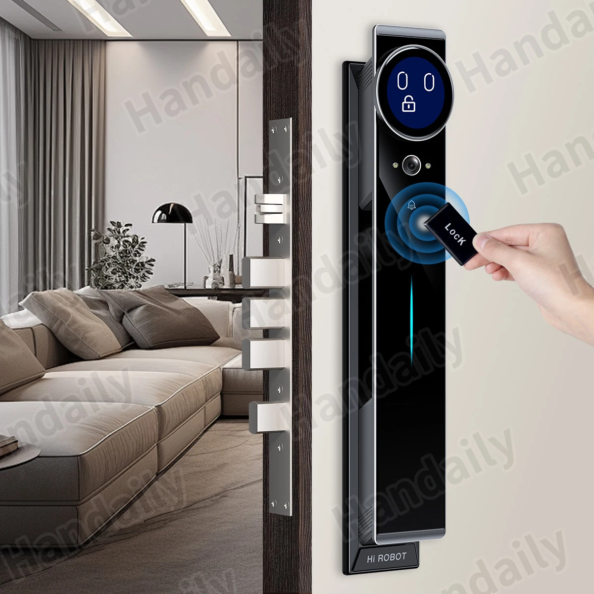 HanDaily Neue KI-Smartlocks Handvenen-Video-Türsprechanlage Tuya App Fernbedienung Schlüsselloser Zugang Gesichtserkennung Biometrisches digitales Türschloss V60