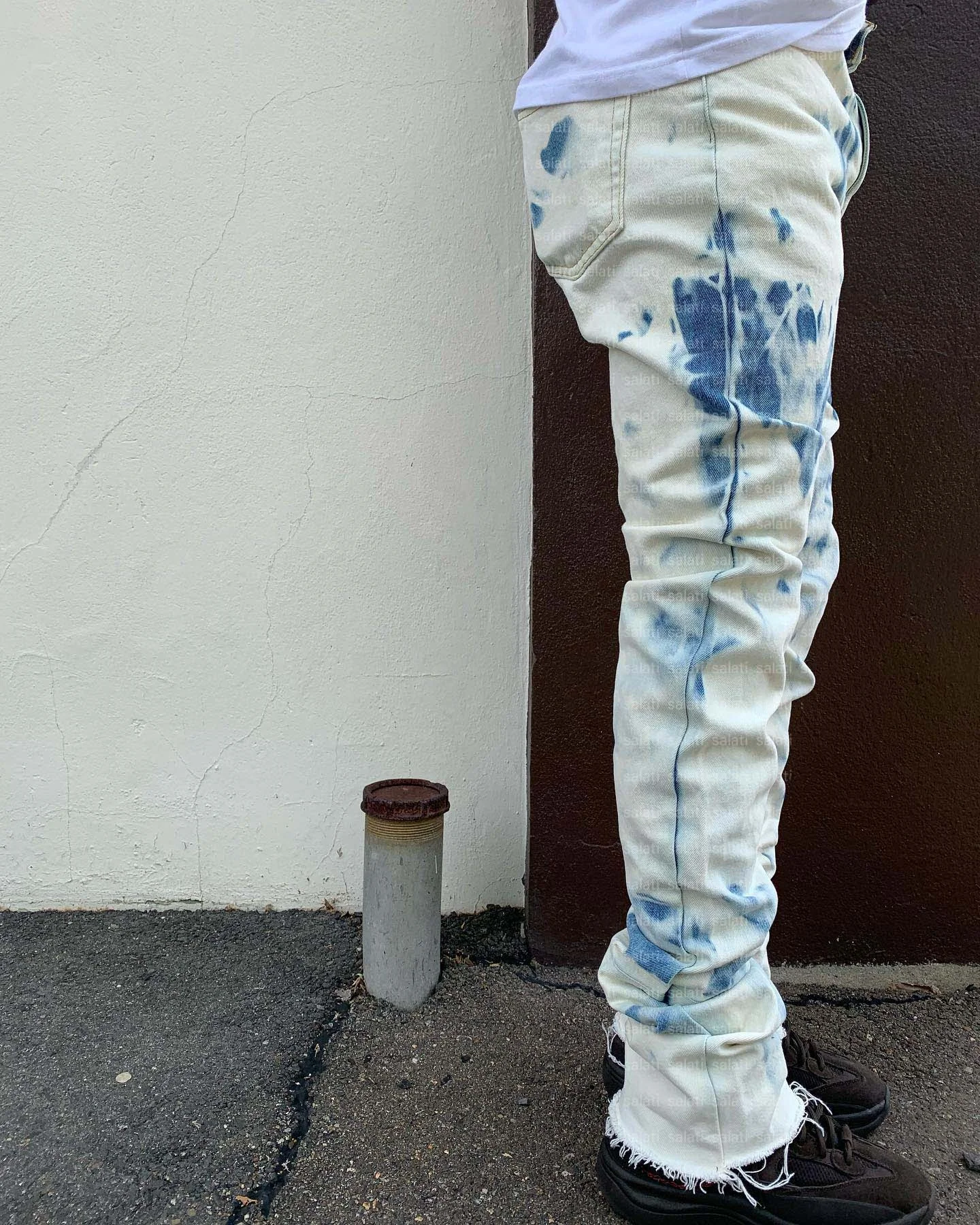 Salati Man Jeans High Waist Skinny Slim Fit Denim Pants Tie Dye Wash Distressed Streetwear Stacked Y2K Print Design Men gallery 3