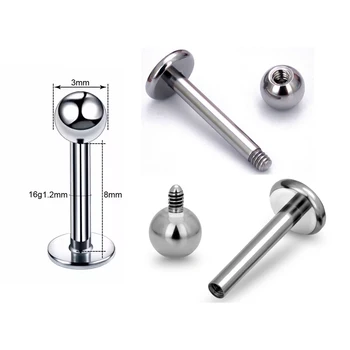 Stainless Steel 316L 16G Labret Lip Stud Flat Back Ear Cartilage Tragus Piercing Lobe Basic Style Earrings Body Jewelry
