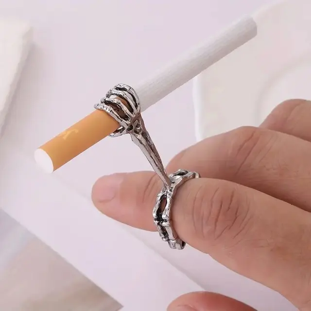 hand bone smoking finger ring prevent hand burns cigarette holder skull pattern ring