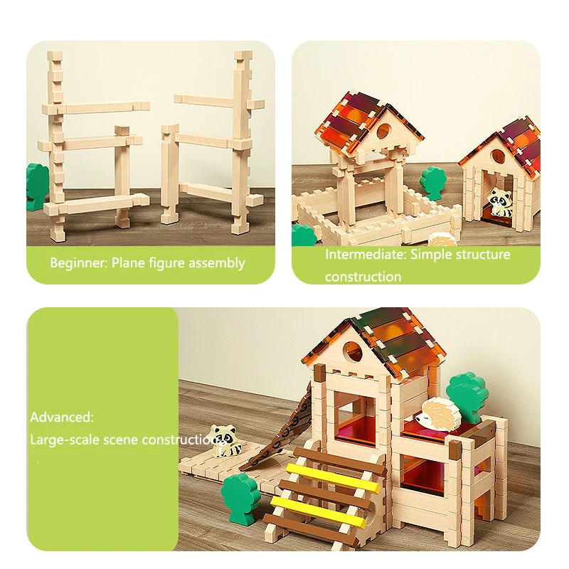 Kinder-Schloss-Stoßzahnbauklötze Kreative Puzzle Architekturbausteine Haus-Bau-Spiel Holzspielzeug für Kinder