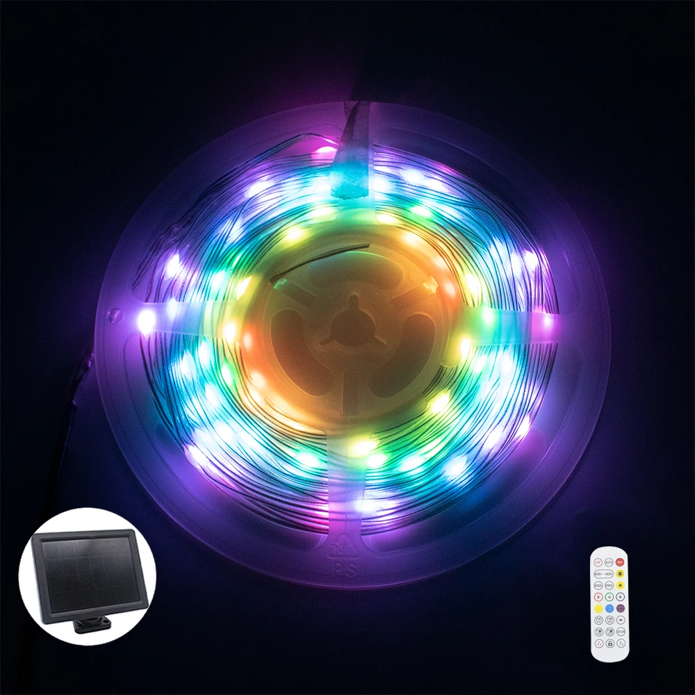 OEM app remote control LED RGB colorful sound changing solar Christmas lights garden string outdoor holiday decorate light supplier