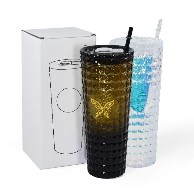 2024 new arrived custom logo 24oz double wall plastic drink cold tumbler pineapple diamond studded cups with lid and straw