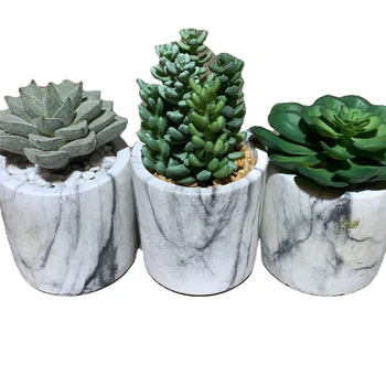 New artificial succulent set assorted ceramic marble stripe potted succulent plant for online selling and indoor decoration
