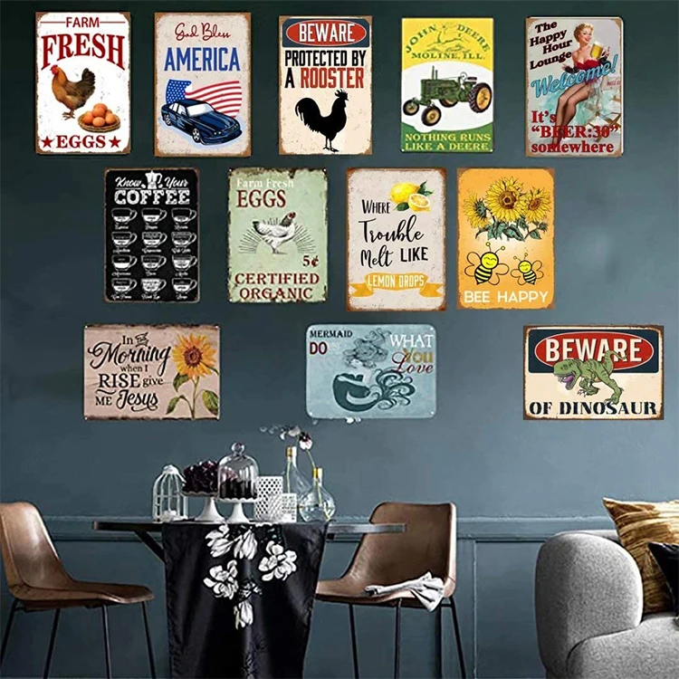 Custom Metal Sign Emboss Enamel Metal Door Sign Wholesale for Bar Garage Wall Decor Retro Vintage Tin Signs