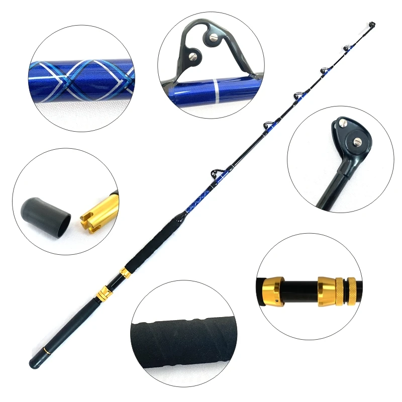 Fishing Rod Kit Fishing Rod Heavy Duty Boat Fishing Rod 1.98m/ 2.1m  Trolling Rod with Roller Guides Carbon Spinning Rod Saltwater Pole Fishing  Rod & Reel Combos (Length : 1.98 m), Trolling