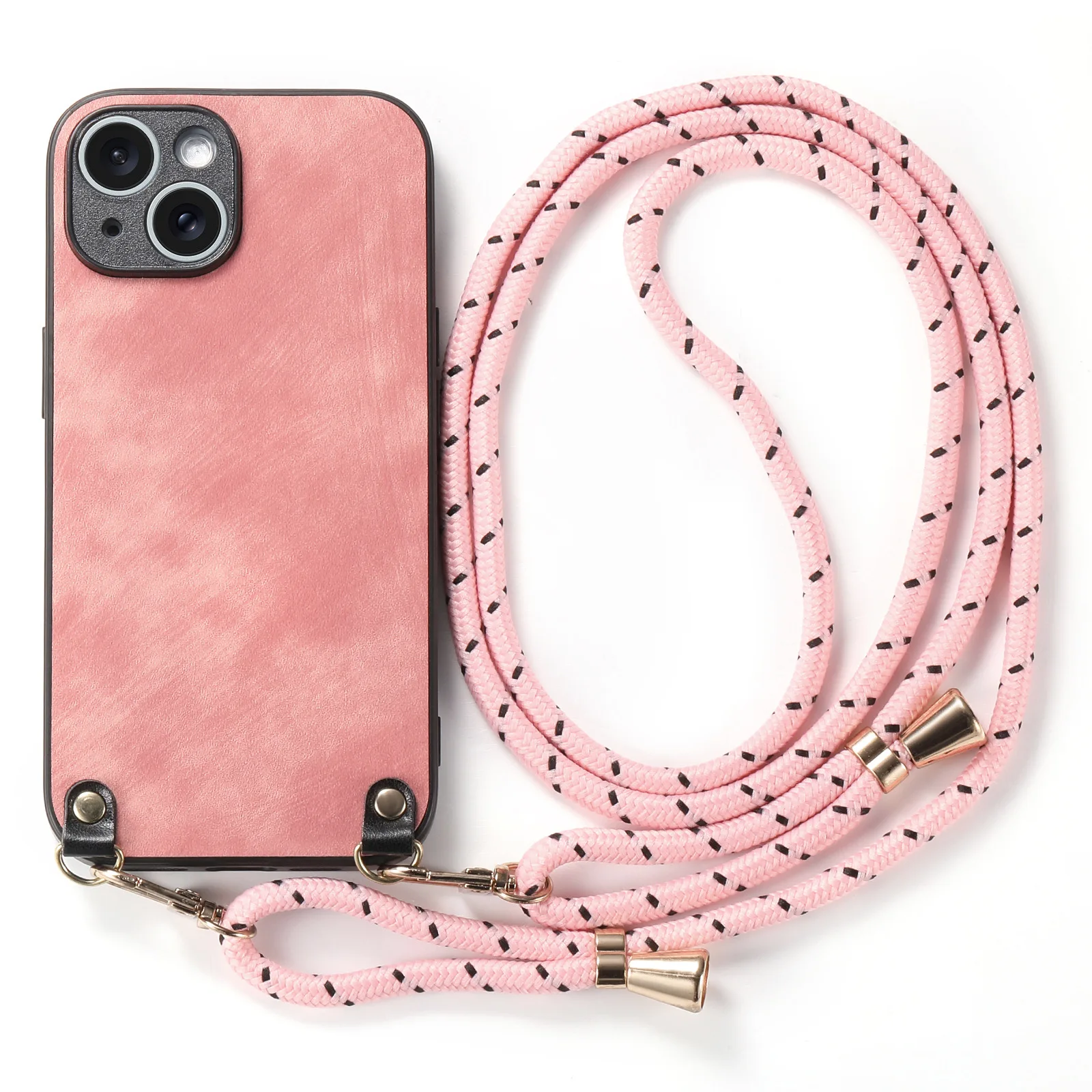 Shockproof Chain Crossbody Plain Leather Case With Wrist Strap And Lanyard For IPhone 17 AIR 16E 15 Pro Max_voghion.com