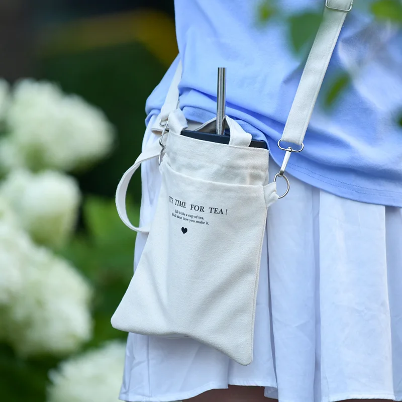 Reusable Insulated Canvas Water Bottle Carrier Adjustable Shoulder Bag