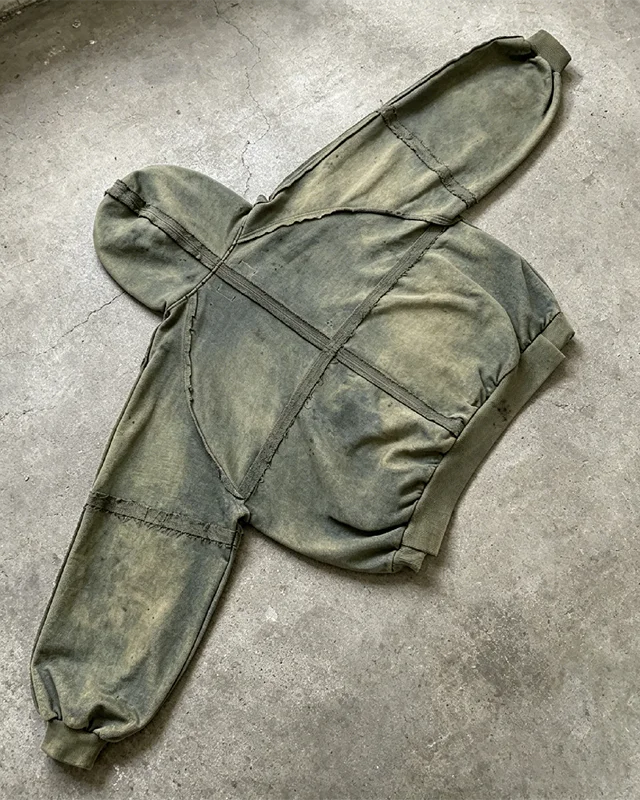 Custom Gree Oversize Heavyweight Cotton Acid Wash Sun Fade Rip Distress Zipper Zip up Casual Hoodie for Men gallery 2