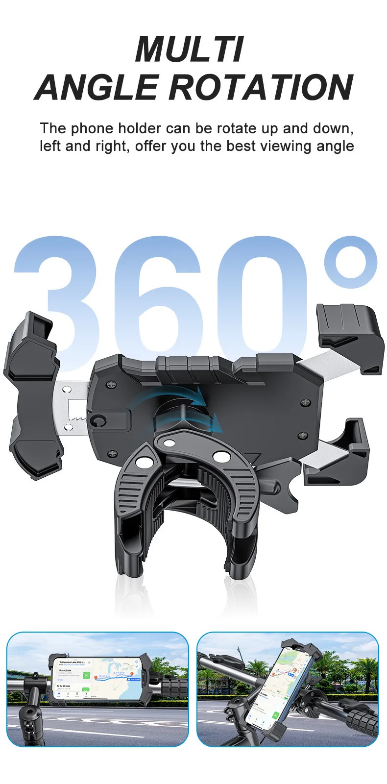 Support Téléphone Universel Rotatif 360° Pour Vélo Et Moto - Neuf, Marque Générique, Facile à Installer