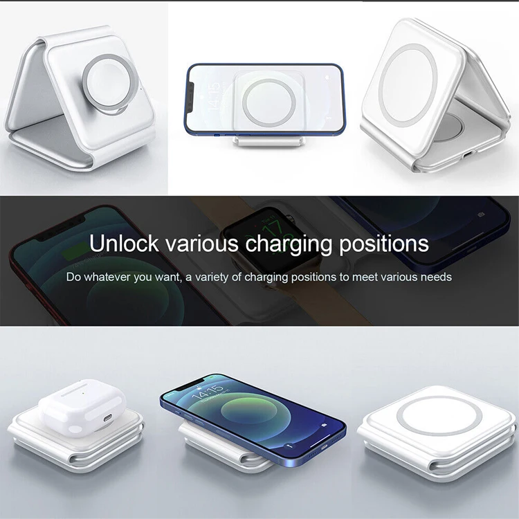 3 in 1 Wireless Charger Magnetic Foldable Charging Station Travel Charger for iphone Charger Power Adapter Caricatore Senza Fili