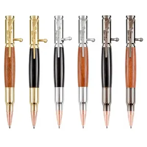 Custom Logo Eco-Friendly Tactical Pen Novel Fun Bolt Action Ball Point Pen Made From Sandalwood Gift Metal Body