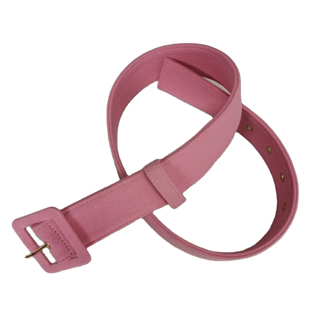 Rose Red Cotton Fabric Dress Waist Belt With Metal Square Pin Buckle