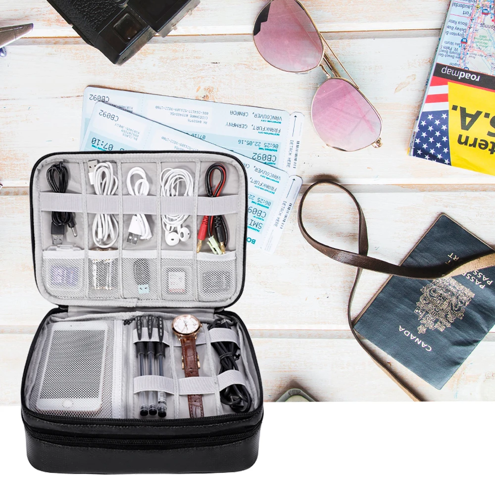 Двухслойная портативная огнеупорная и водонепроницаемая сумка для цифрового зарядного Usb-кабеля дорожный органайзер хранения электронных гаджетов