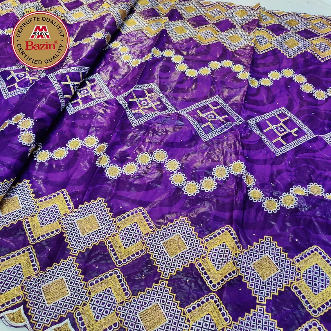 Royal Blue African Brocade Bazin Riche With Stones 5 Yards Nigerian ...