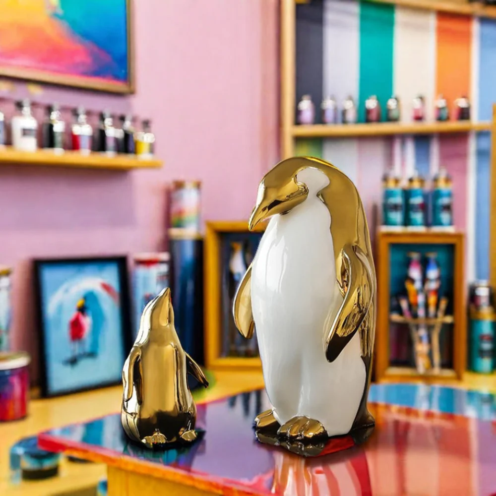 Ceramic Penguin Sculpture Crafts For Home Office Hotel Decor Resin ...