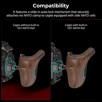SMALL RIG Rotating Left-Side Wooden Handle with NATO Clamp & NATO Rail 5161 detail image