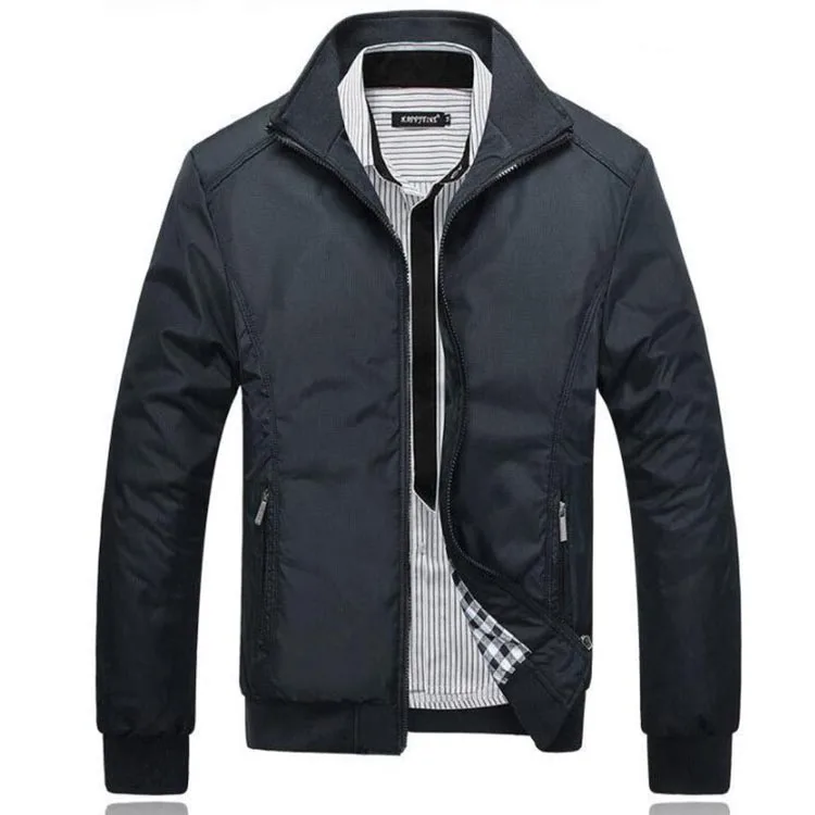 Autumn Winter Men Casual Black Blue Stand Collar Mens outdoor Windbreaker Coat Breathable Zipper Slim Male Jacket_voghion.com