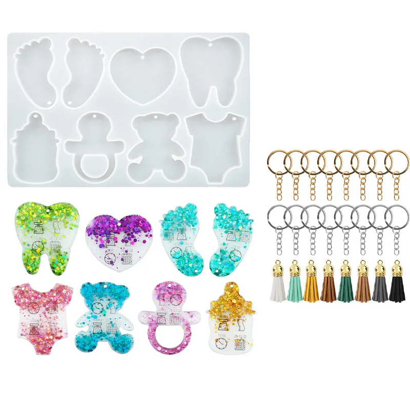 Baby Foot Bottle Keychain Silicone Molds for Resin Casting Baby 1st  Birthday Anniversary Tooth Keychain Resin Mold