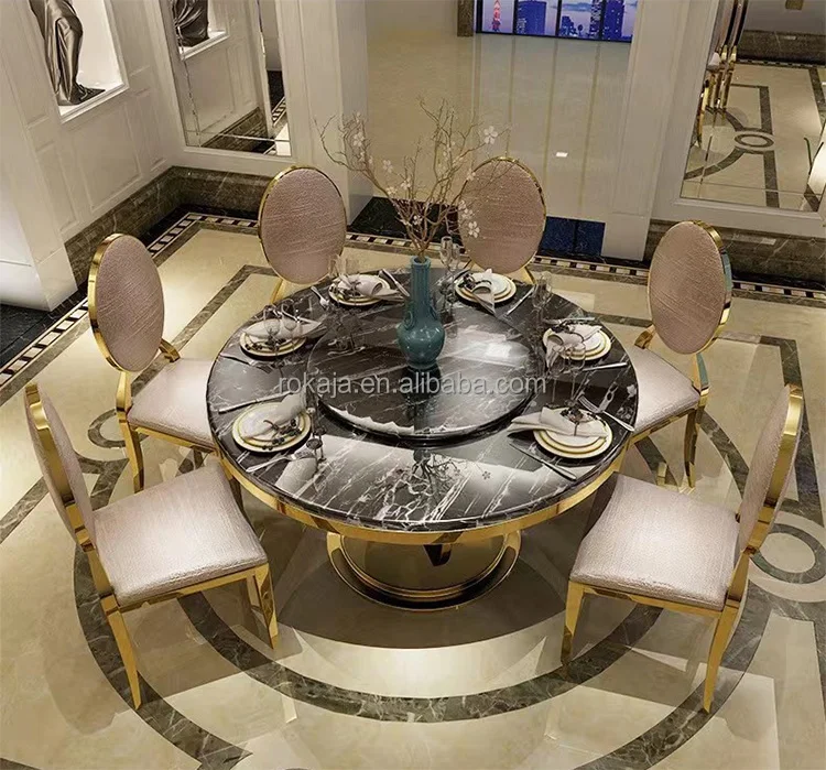 Luxury Round Dining Table Gold Stainless Steel Base Dinner Table With ...