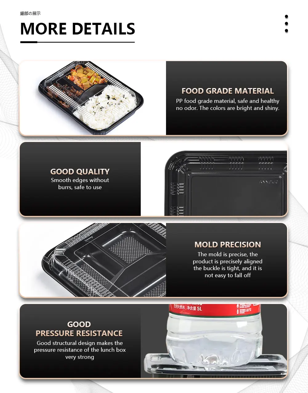 Sunzza Wholesale Disposable 3/5 Compartment Blister Takeaway Fast Food Plastic Lunch Container