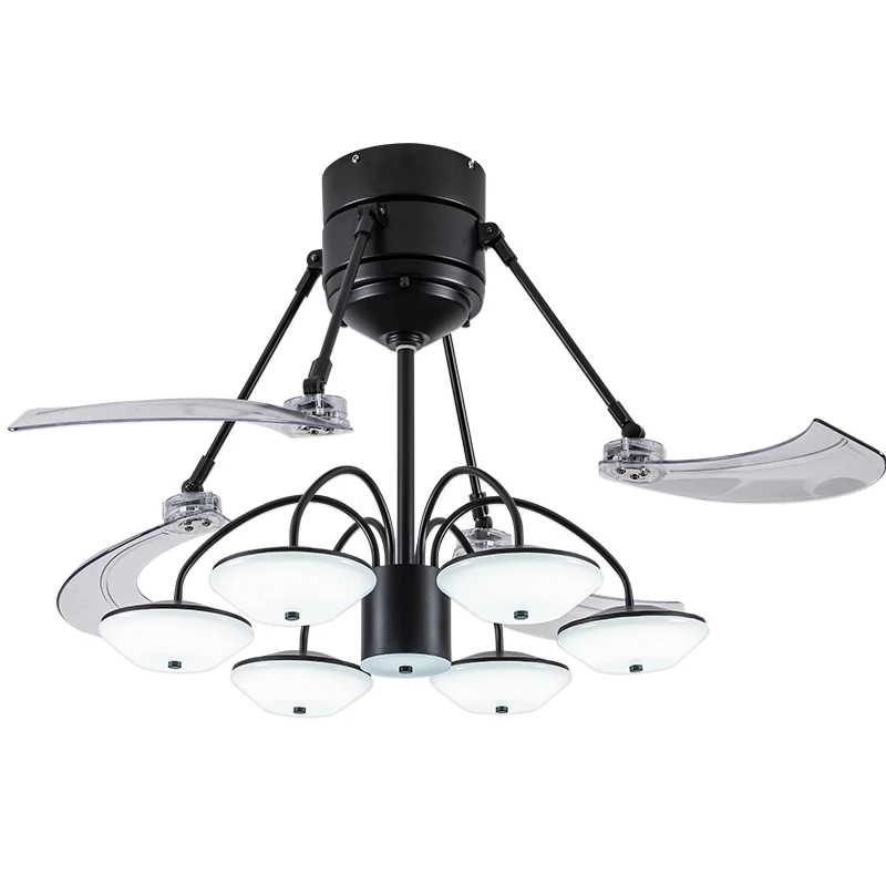 Modern Remote Control Hidden Wings Fan Simple Design 6 Head Lights Acrylic 50hz Household Ceiling Fans