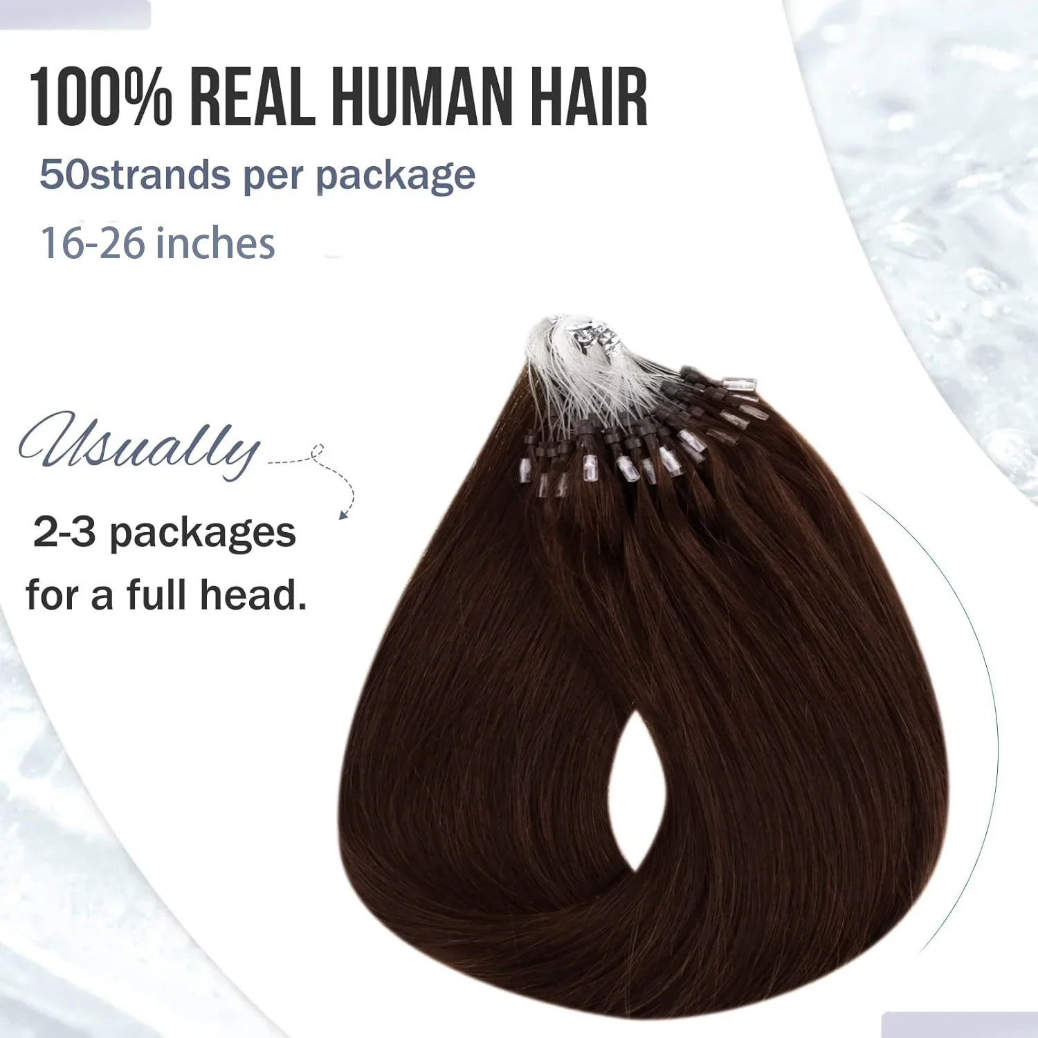 Mikrohurkos hajhosszabbítás Mikrogyűrűs hurkos hajpótló, gyöngyökkel, hidegen olvadó hajtűvel, halszálkás haj, Természetes egyenes, valódi haj #2_voghion.com