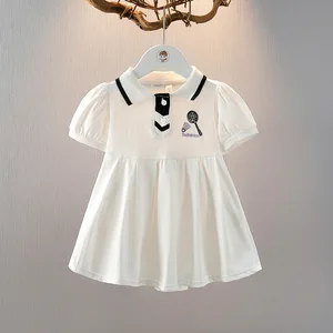 Wholesale Girls' Shirt Skirt Summer Korea Style New Turndown Collar Short-sleeved Solid Color Princess Dress Clothes for Kids