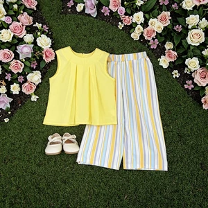 Korean Version Girls' Two-Piece Breathable Cotton Clothing Set Multicolor Sleeveless Top Solid Casual Pants New Summer Kids