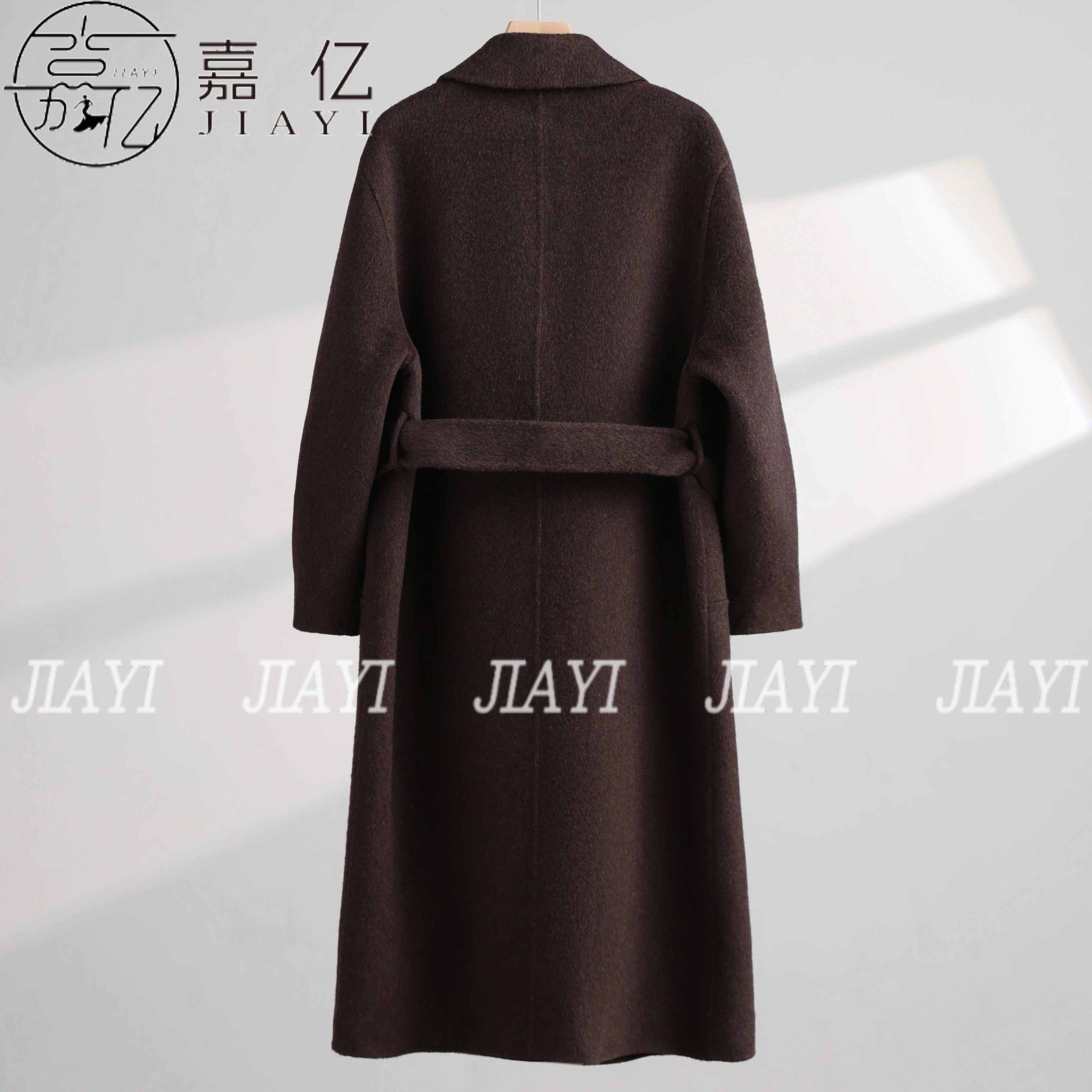 Women's Custom-Made High Quality Winter Wool Coat Long Double-Button Design with Belt Closure Elegant Style Button Decoration