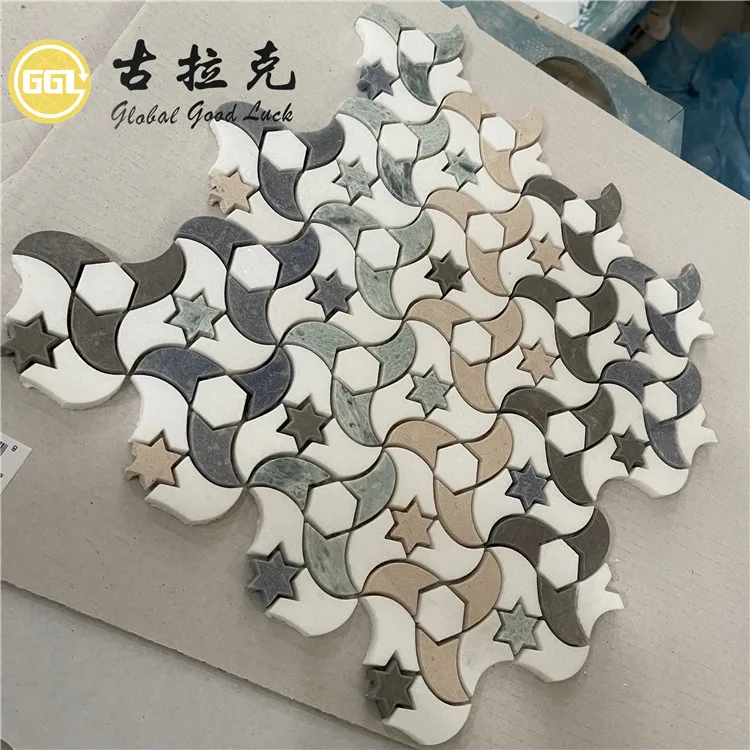 Star Shape Nature Marble Waterjet Mosaic Tiles for Bathroom Wall