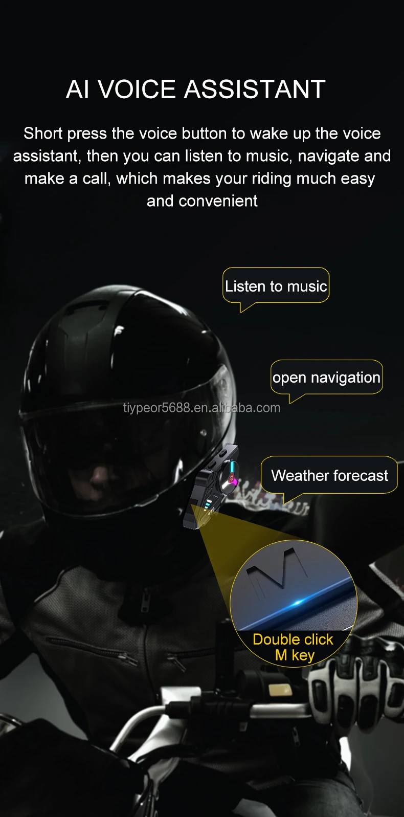 product tiypeor long standby rgb light effect waterproof wide call range motorcycle helmet earphone with half face motorcycle helmet-9