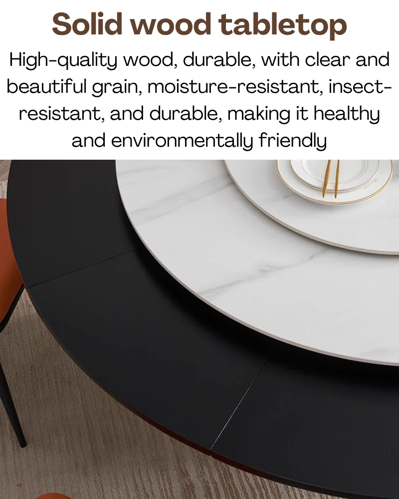 Retro Elegant Practical Wooden Tabletop Metal Base Turntable Expandable Dining Table Dining Room Restaurant Reception Room Hotel