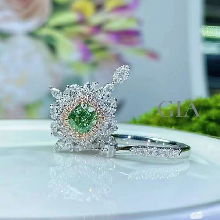 SGARIT Perhiasan Berlian Alami 18K Emas Putih VS2 1,00ct Cincin Berlian  Hijau Sertifikat GIA Perhiasan Berlian Asli Cincin Mewah