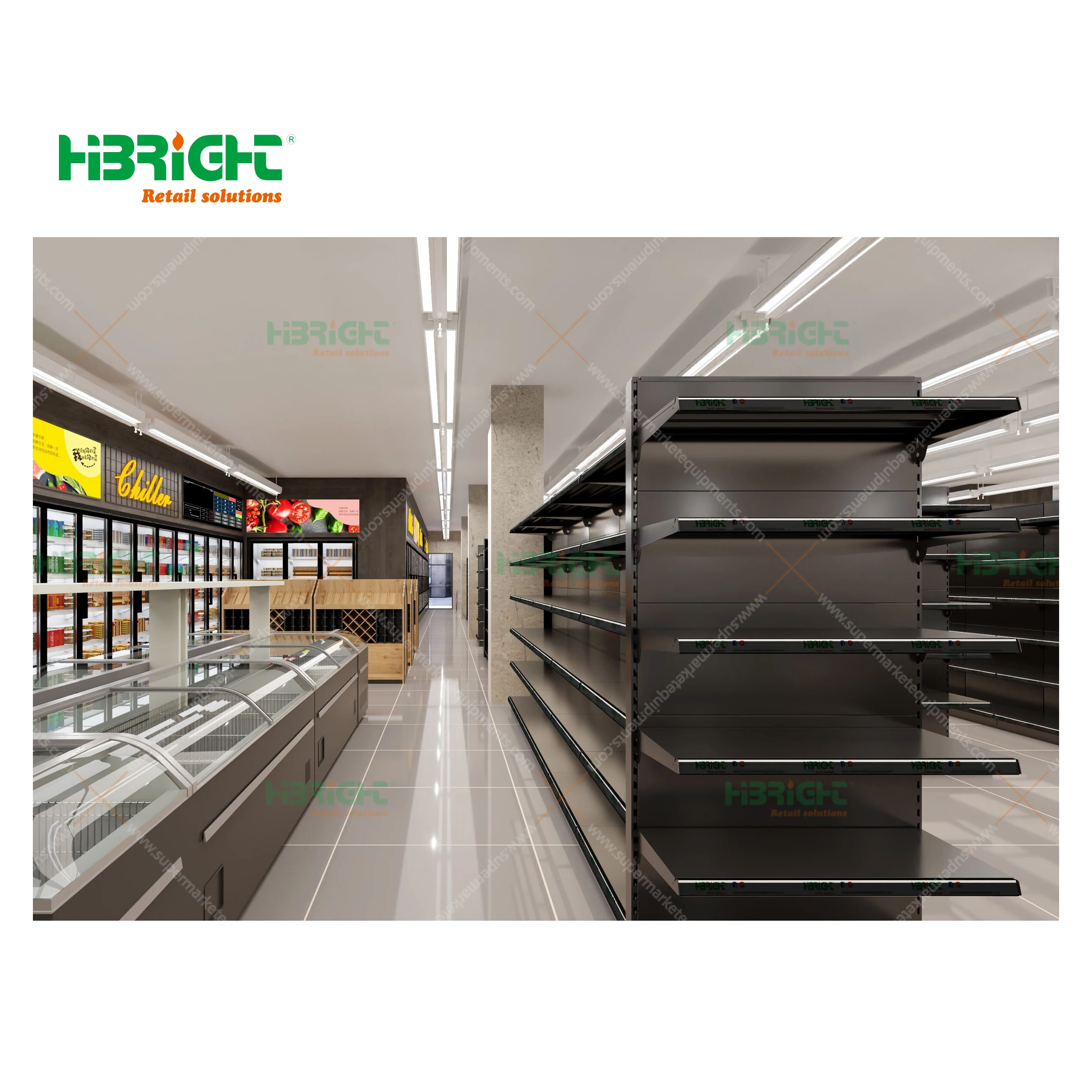 Retail Grocery Store Layout 3D Design Display Rack Manufacturer Supermarket Equipments Floor Plan