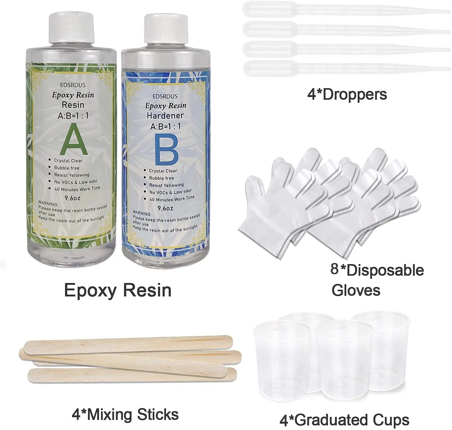 Transparent Epoxy Resin AB Glue Kit 1:1 3:1 Silicone Gloves Measuring Cups  Stick For DIY Resin Crafts Making Tools Starter Set
