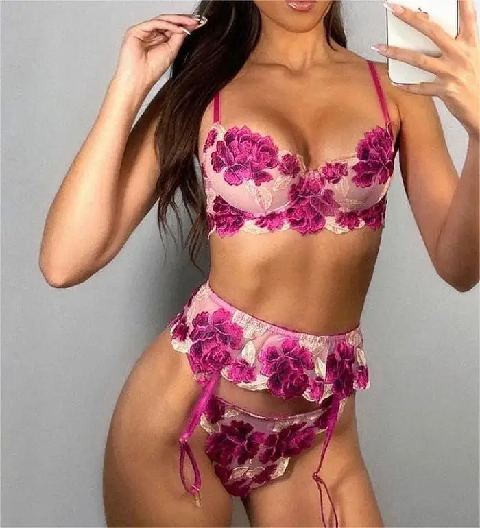 Sexy Floral Bra & Brief Sets Wireless Sexy Underwear Bra Set