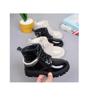 Pearl Design Children's Flat Shoes Wholesale Fashion Kids Winter Footwear and Boots Patent Leather Ankle Boots for Little Girls