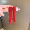 Pendientes de borla cuadrada roja con aguja de plata